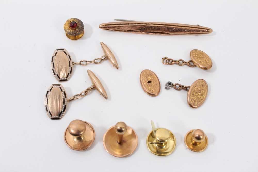 Lot 311 - Group Victorian and later 9ct gold cufflinks, studs and bar brooch