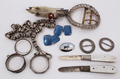 Lot 313 - Group Victorian and later jewellery to include pair silver and blue enamel cufflinks
