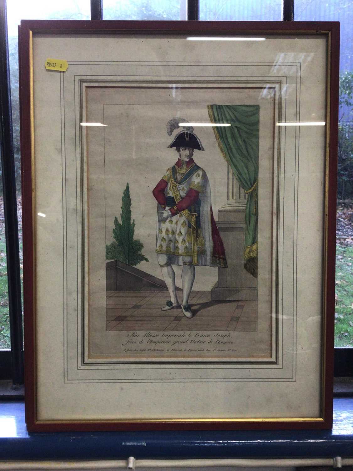 Lot 40 - Three framed hand-coloured prints of dignitaries of the Napoleonic Empire, including two of Napoleon's brothers